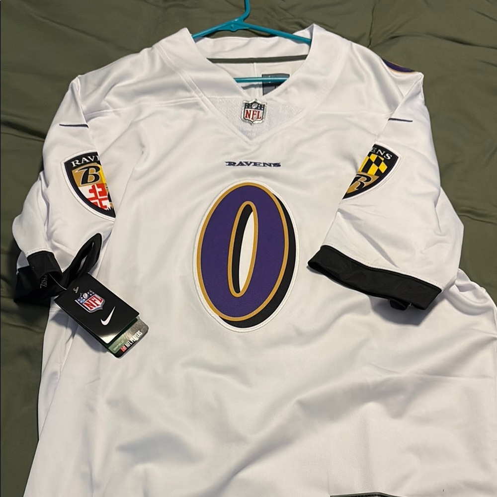 Nike White and Purple Ravens Jersey
